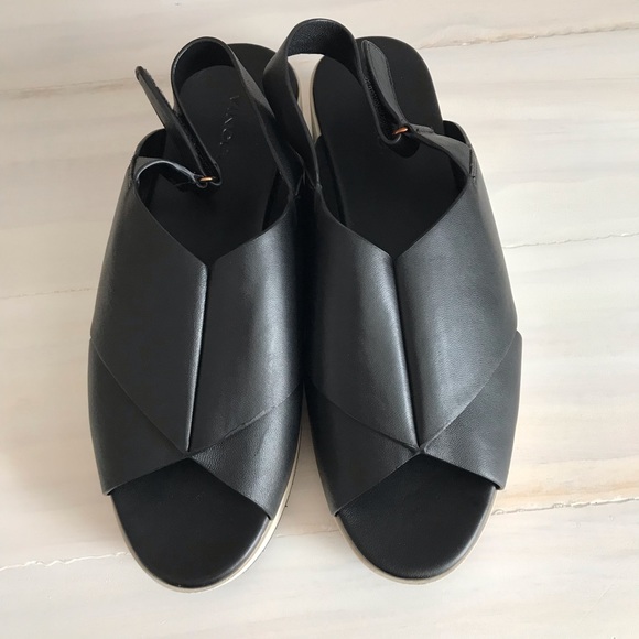 Vince Jenaya Platform Sandals Black Leather Open Toe Adjustable Strap Size 9.5 - Picture 3 of 8